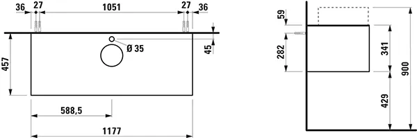 Laufen Waschtischunterbau „SONAR“ 1177 × 341 × 457 mm Gold, ohne Hahnlochbohrung, mittig