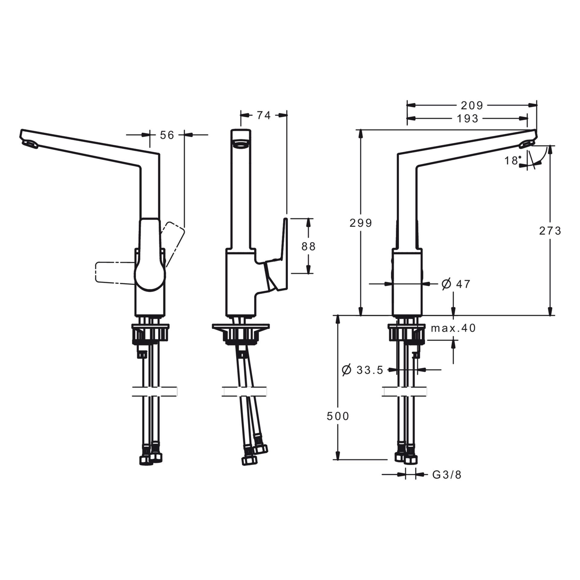 Hansa Einhand-Küchenarmatur „Twist“ Ausladung 193 mm in chrom Hansa Einhand-Küchenarmatur „Twist“ Ausladung 193 mm in chrom