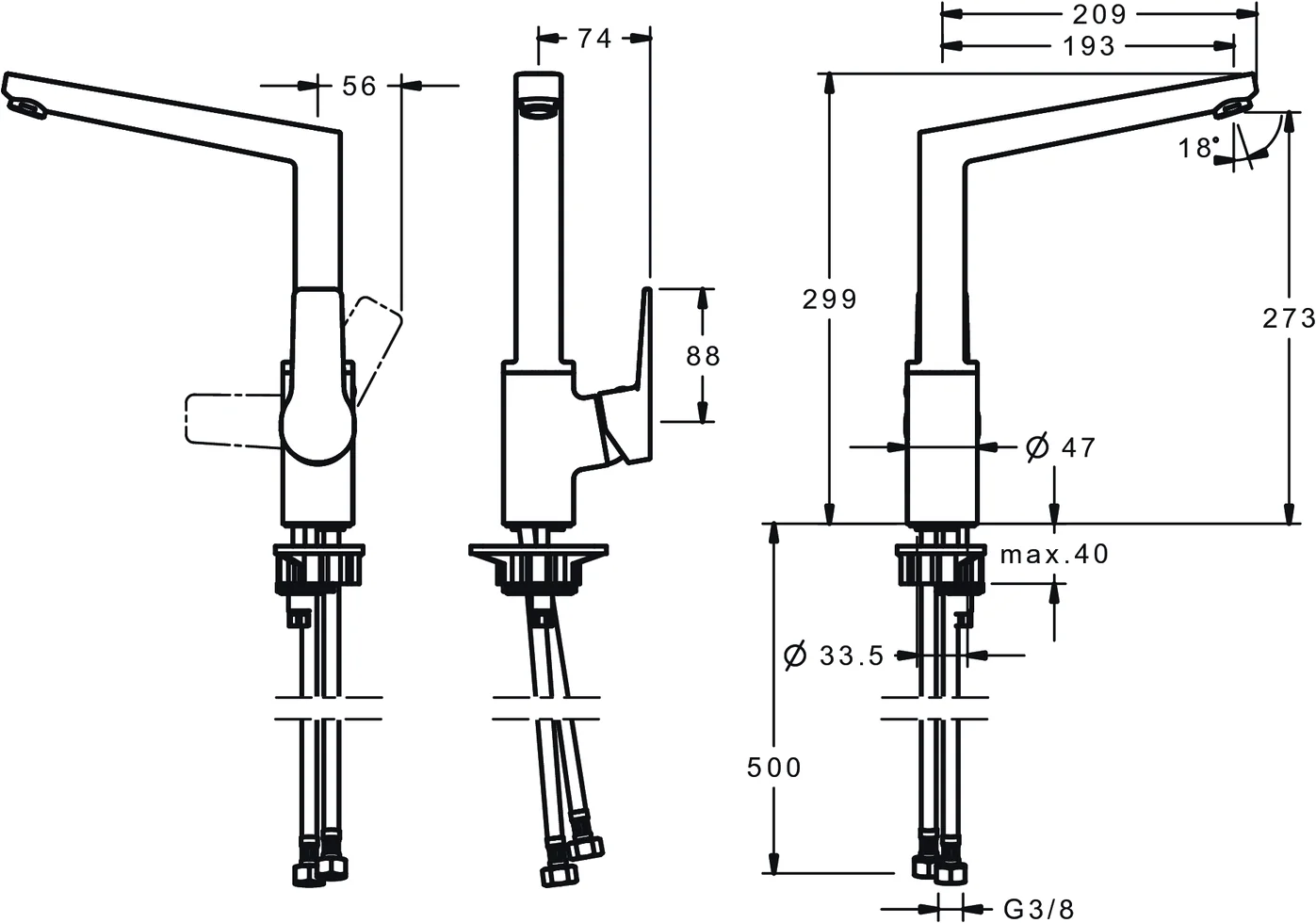HansaTWIST Einhebelmischer Küchenarmatur HansaTWIST 0920 Ausladung 193 mm DN15 Chrom