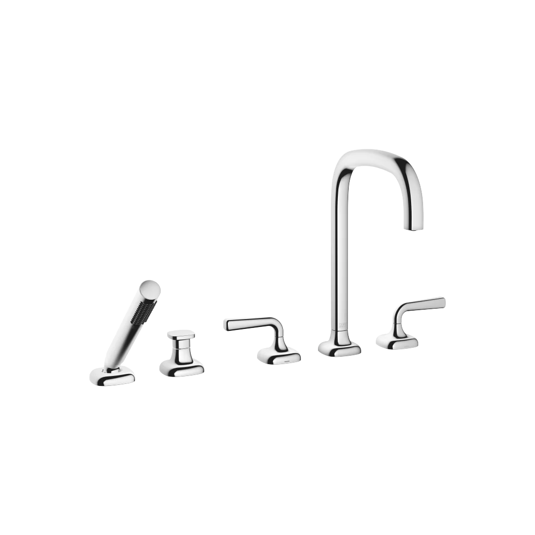 Dornbracht COYA Wannen-Fünflochbatterie Chrom, Ausladung 220 mm, Armaturenhöhe 312 mm, Bohrungsdurchmesser 32 mm, Metallbrauseschlauch 1750 mm