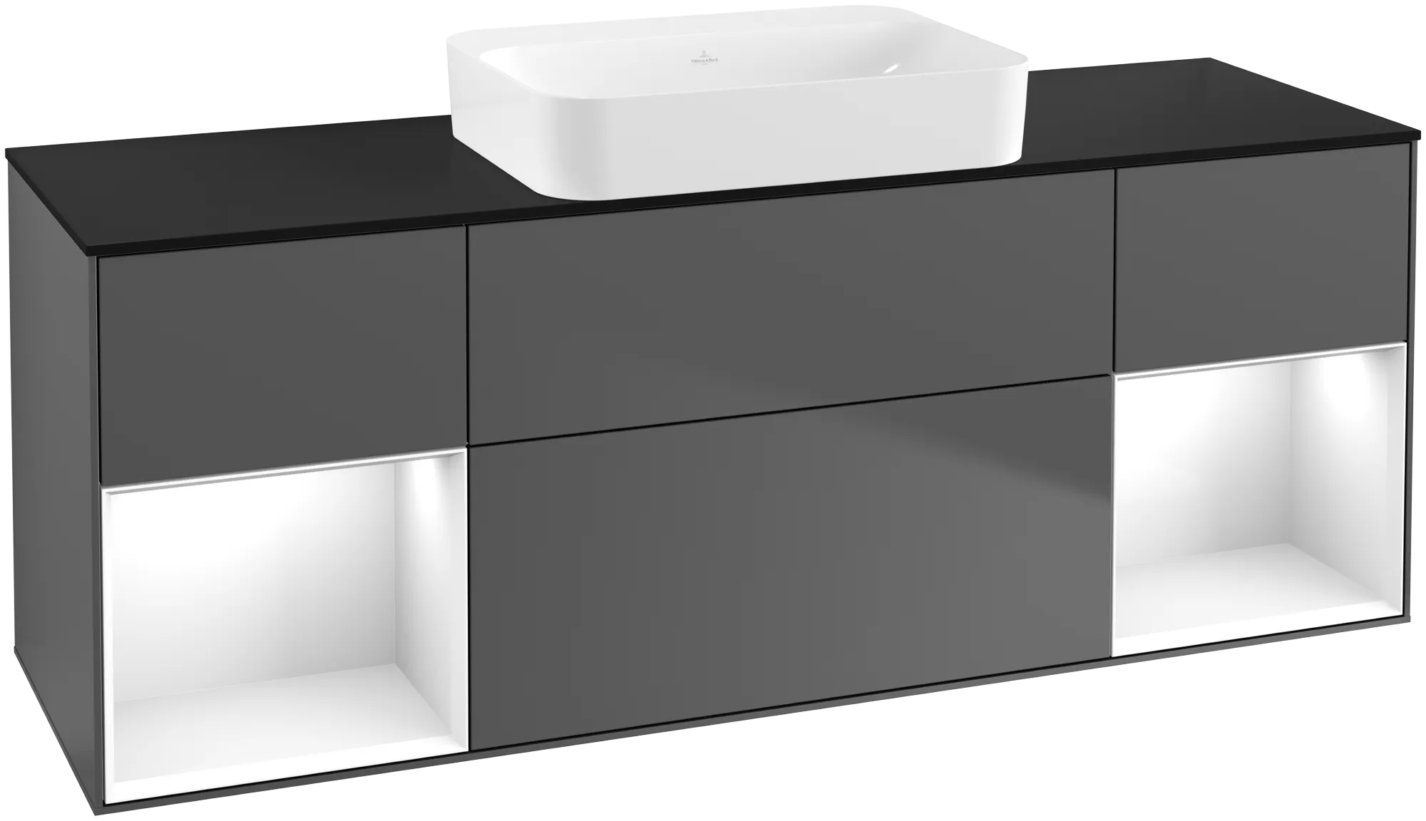 Villeroy & Boch Waschbeckenunterschrank Finion G74, anthrazit matt lackiert / glänzend weiß lackiert / glass black matt