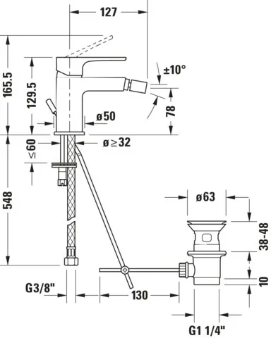 B.1 Einhebel-Bidetmischer Höhe 129,5 Ausladung 127mm