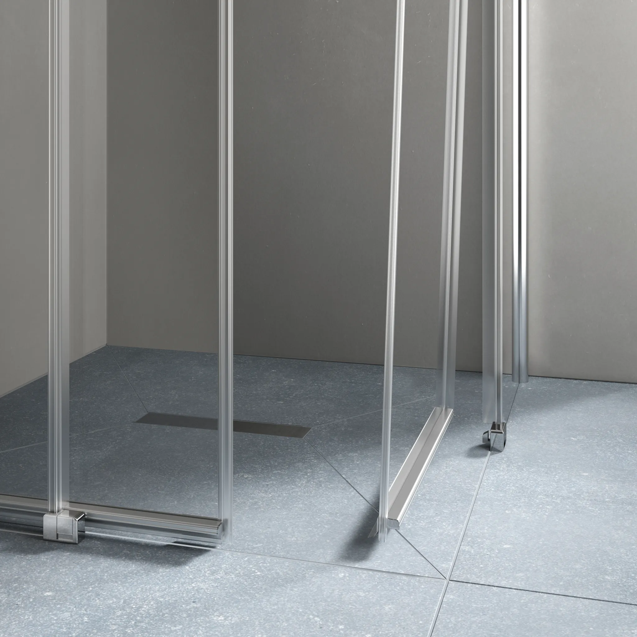 Kermi Duschtür Eckeinstieg 2-teilig (Gleittüren bodenfrei) Halbteil links „PEGA“ Glas Klar, Profile Silber Hochglanz, BV: 770 - 790 mm GAK: 755 - 775 mm WE: 780 - 800 mm H: 1850 mm