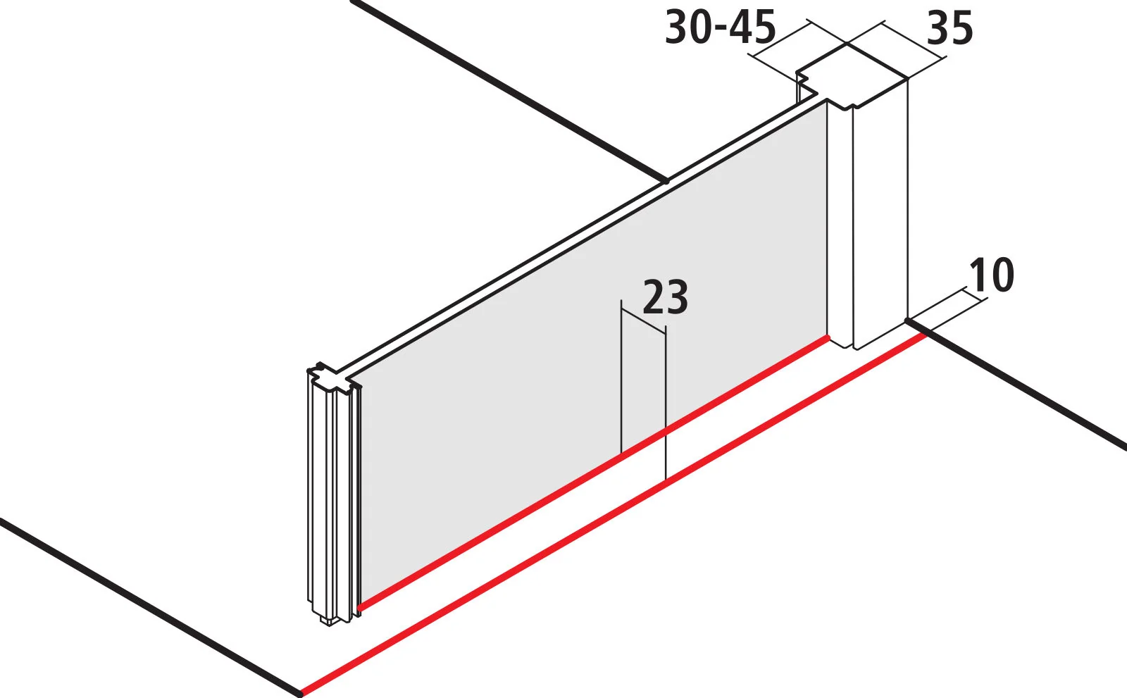Kermi Duschdesign Seitenwand „Yanea“ Glas Klar, Profile Schwarz Soft (RAL 9005), für #Türbreite#, WE: /785 – 800 mm H: 2000 mm