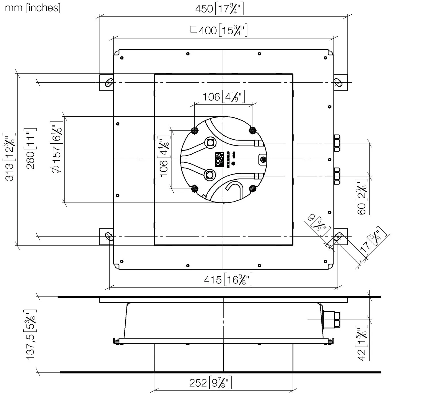 Dornbracht UP-Deckeneinbaukasten für Deckeneinbau - Bausatz-Vormontage, 2x Anschluss IG ½", flächenbündiger Reflexionskasten 310 x 250 mm, RAL 9003 signalweiß