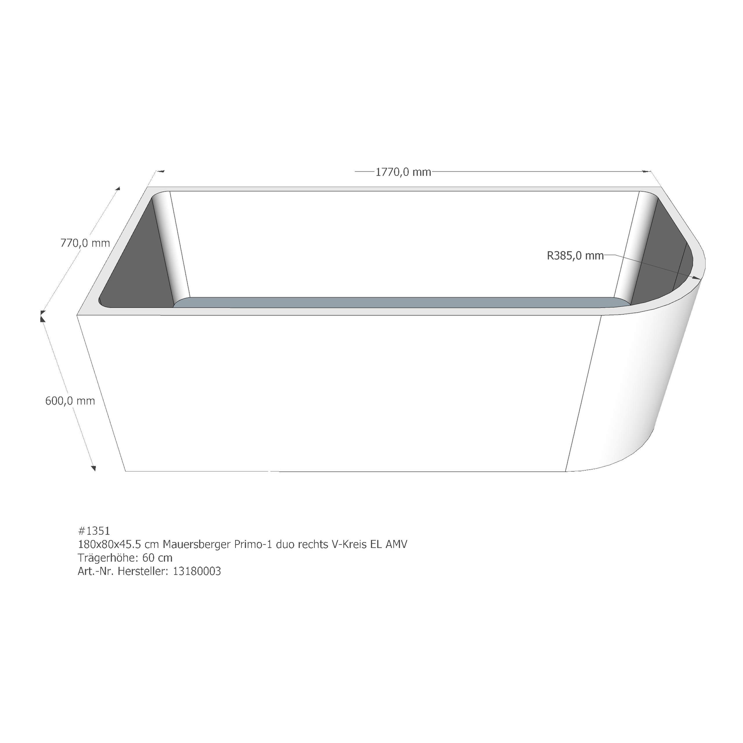 Badewannenträger für Mauersberger Primo 1 rechts duo rechts 180 × 80 × 45,5 cm Badewannenträger für Mauersberger Primo 1 rechts duo rechts 180 × 80 × 45,5 cm