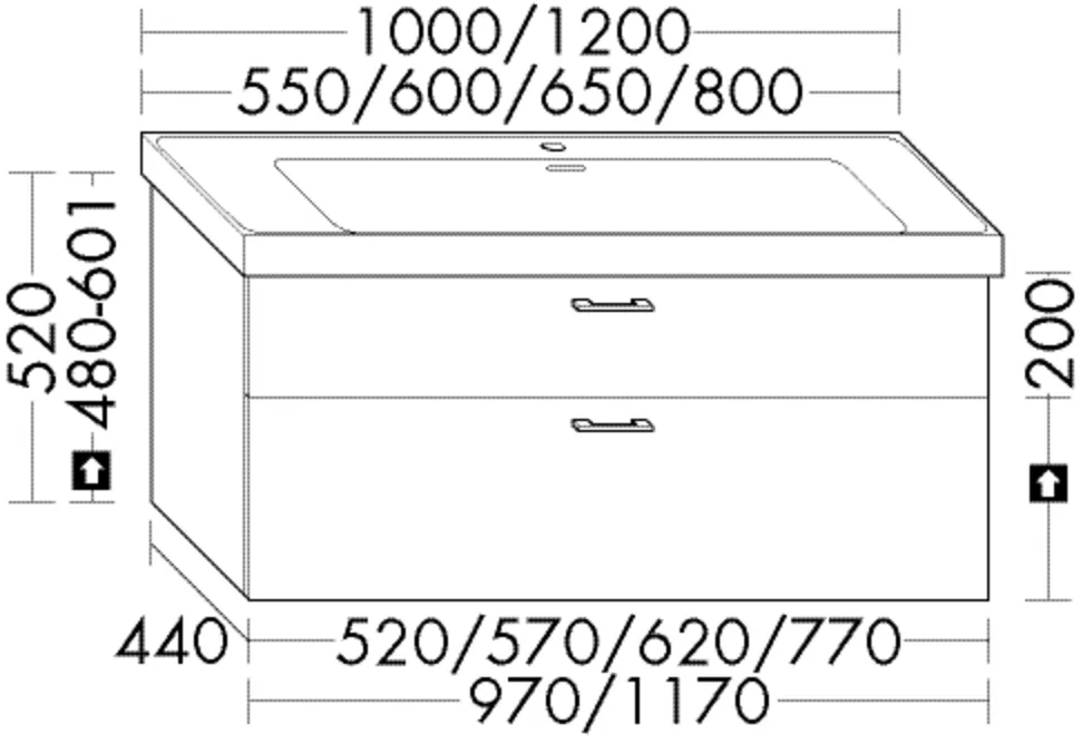 Waschtischunterschrank Sys30 von burgbad – Laufen Meda H810112, 440x520x520 mm, 1 Schublade oben, 1 Auszug unten, Siphonausschnitt