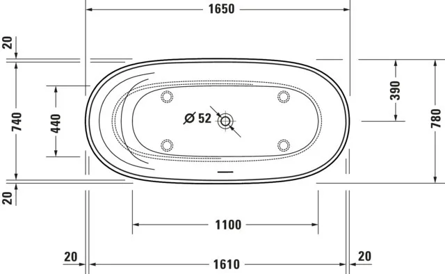 Duravit Badewanne „Cape Cod“ freistehend oval 165 × 78 cm