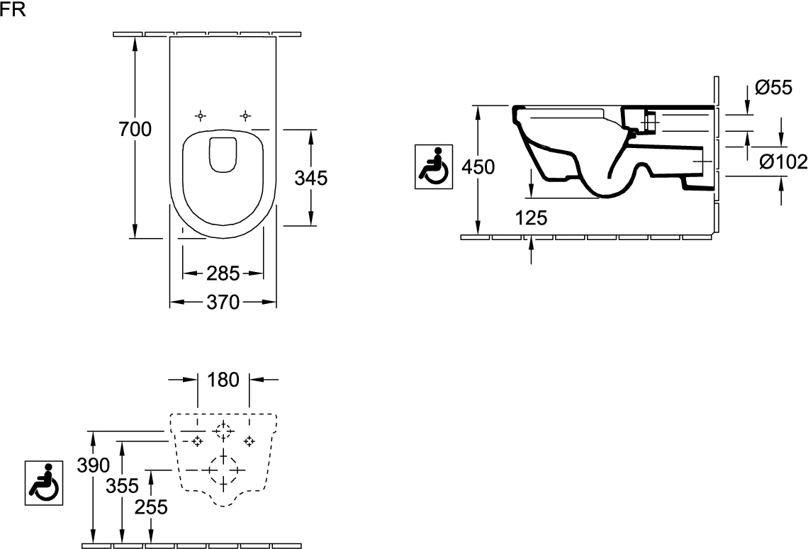 Wand-Tiefspül-WC DirectFlush „ViCare“ 37 × 32,5 × 70 cm ohne Spülrand
