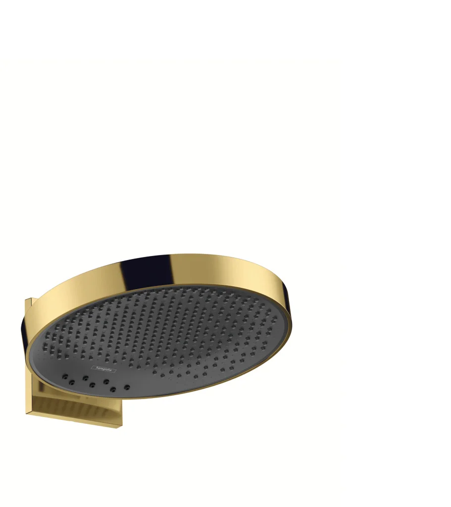 Hansgrohe Rainfinity Kopfbrause 360° 3jet, Polished Gold Optic, 360 mm Brausekopfgröße, 381 mm Ausladung, DN15 Wandanschluss