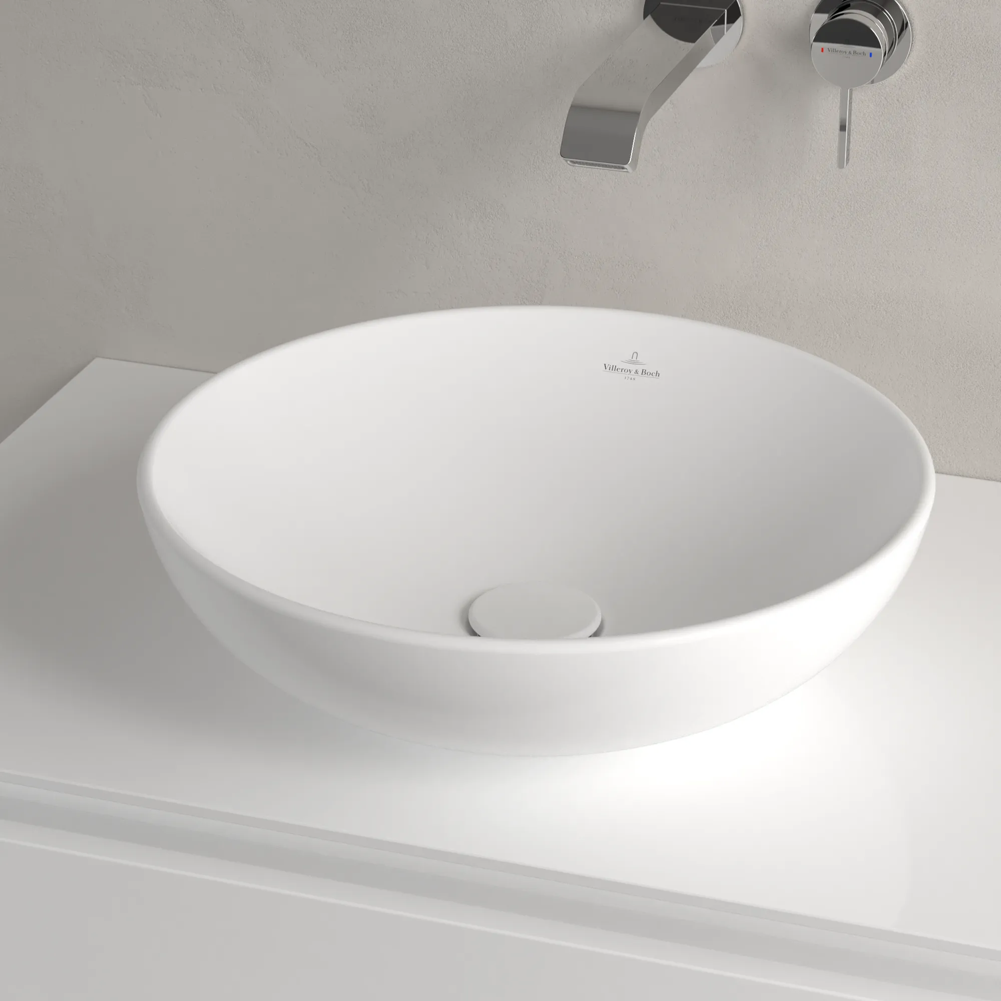 Villeroy & Boch Aufsatzwaschtisch aus TitanCeram „Loop & Friends“ ⌀ 420 mm, ohne Hahnlochbohrung in Stone White