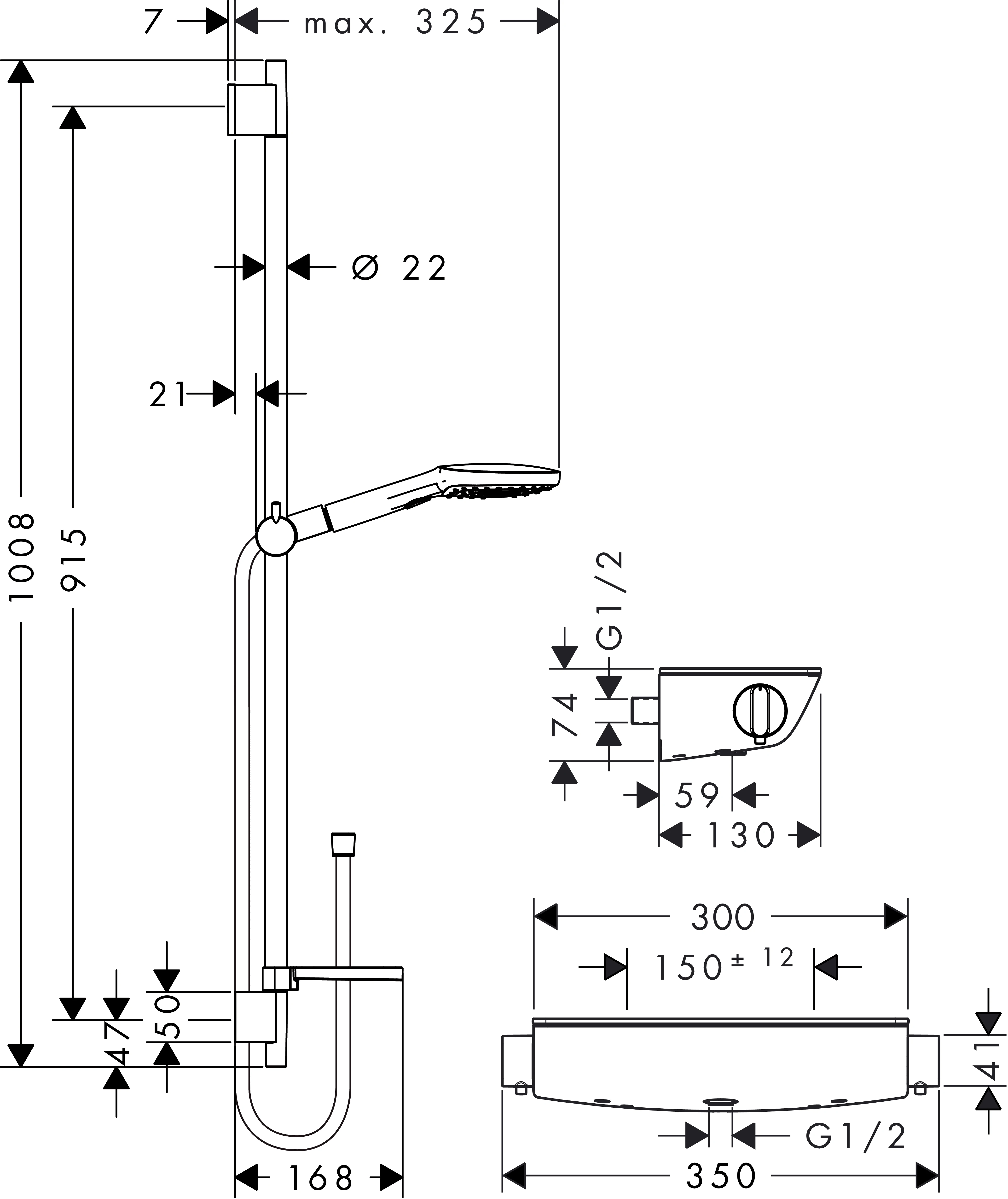 Brausenkombi Raindance Select E 120/ Therm.Brause AP Ecostat Sel.U'900mm chr.