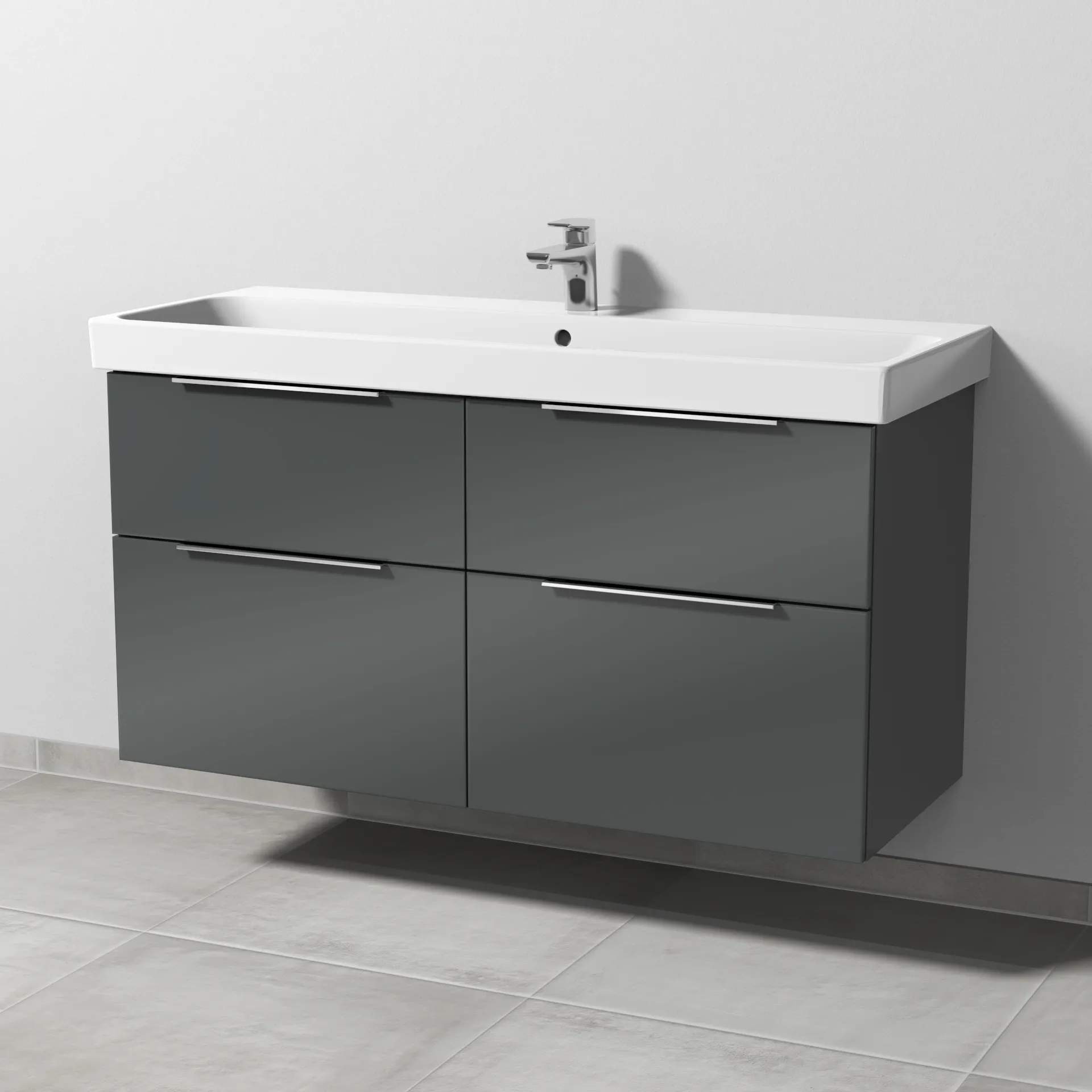 Sanipa Waschtischunterschrank „3way“ 1150 × 588 × 453 mm in Anthrazit (glanz), mit Hahnlochbohrung, Becken mittig