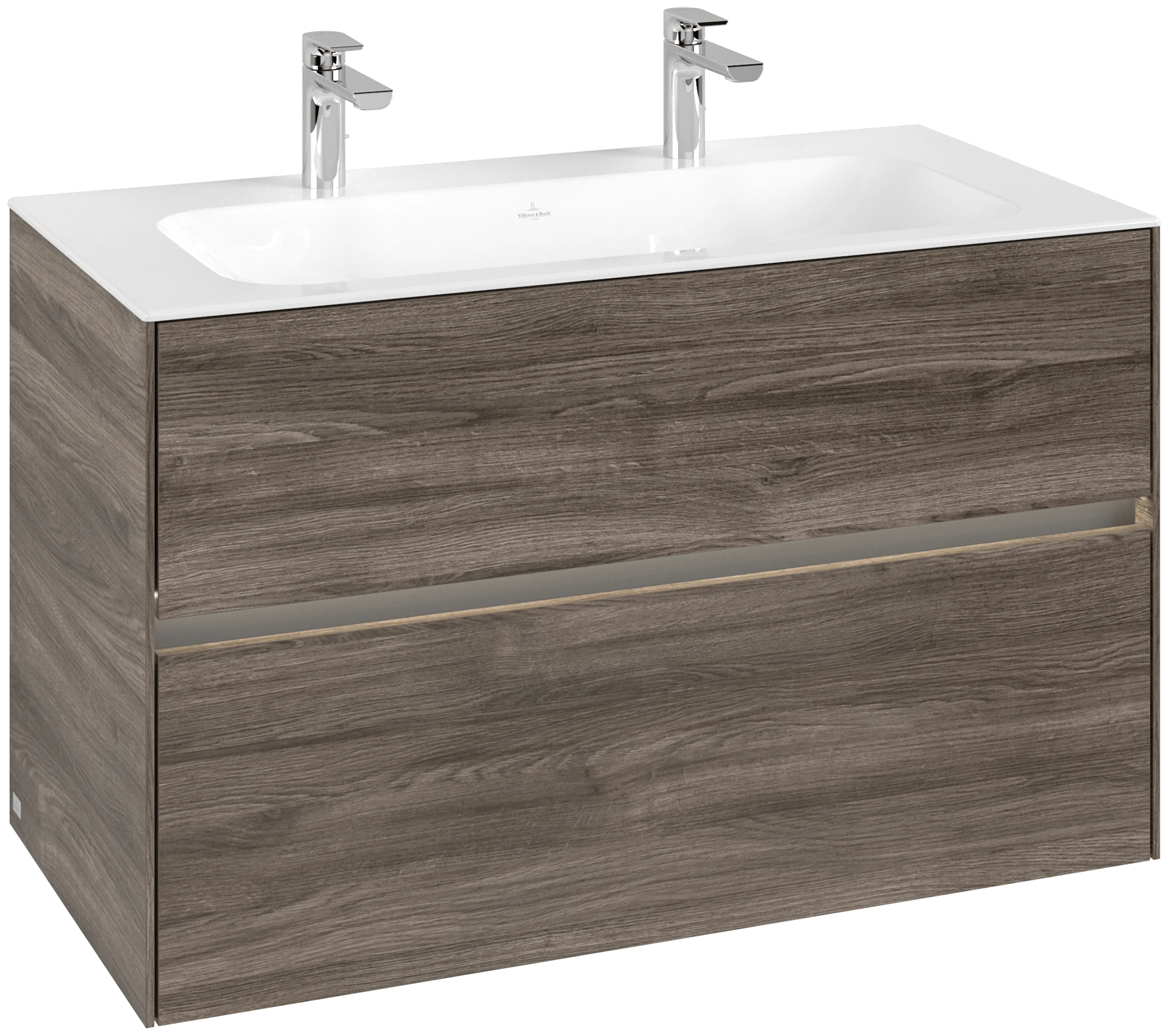 Villeroy & Boch Waschbeckenunterschrank Collaro C139B0, Eckig Stone Oak, 996x603x498 mm, mit Beleuchtung und SoftClosing, 2 Auszüge