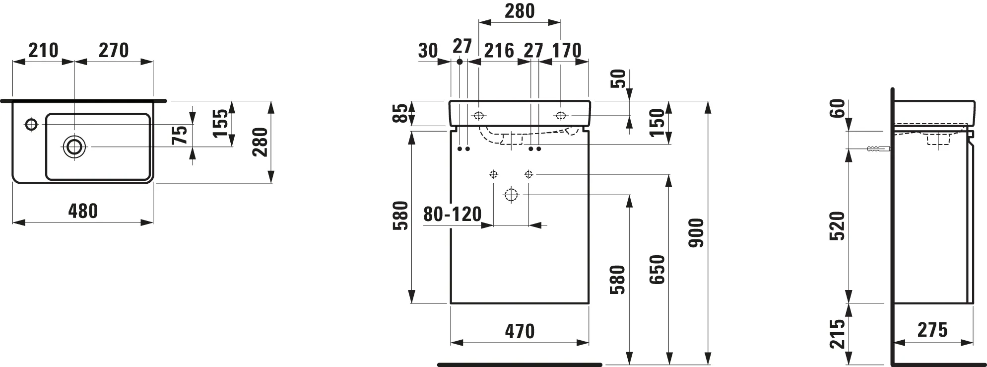 Laufen Badmöbelset inkl. Waschtisch „PRO S“ 470 × 280 × 685 mm, Anschlag links, Hahnlochposition links Laufen Badmöbelset inkl. Waschtisch „PRO S“ 470 × 280 × 685 mm, Anschlag links, Hahnlochposition links