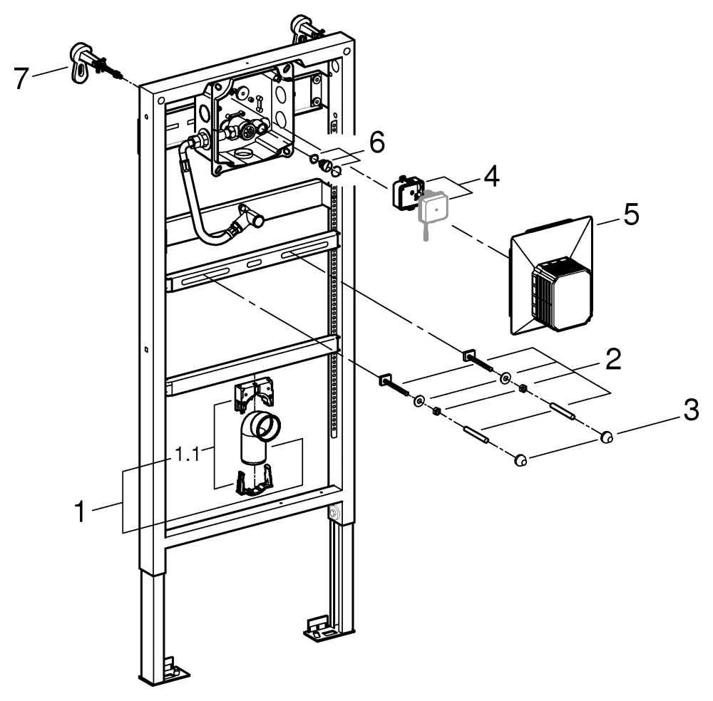 Urinal-Element Rapid SL 38803_1, mit IR-Elektronik, mit Rapido U, 1,13 m und 1,30 m Bauhöhe, für manuelle Betätigung oder Tectron IR-Elektronik, 6 V oder 230 V, mit Wandwinkeln