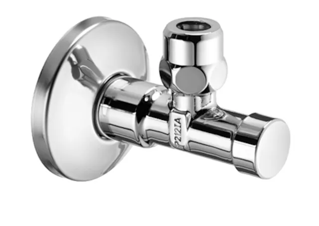 Eckventil mit Regulierfunktion und gesicherter Betätigung, Gesicherte Betätigung, Schubrosette Ø 54 mm, DN 15 G 1/2 AG, Ø 10 mm (DN 10 G 3/8 AG), chrom