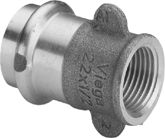 „Sanpress“ Übergangsstück mit Flügelverschraubung und Innengewinde 22 mm × 1/2″ „Sanpress“ Übergangsstück mit Flügelverschraubung und Innengewinde 22 mm × 1/2″