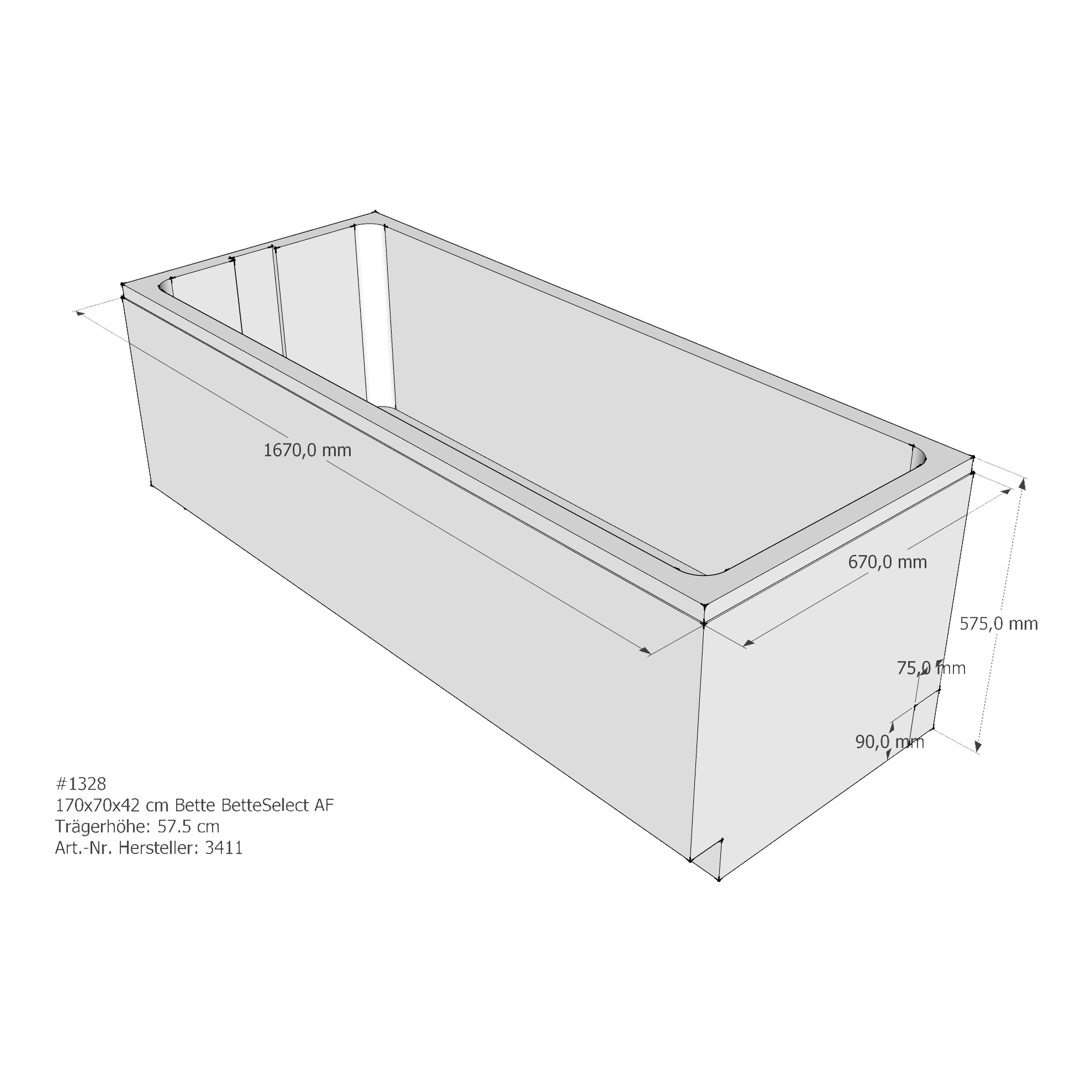 Badewannenträger für Bette Select 170 × 70 × 42 cm Breite: 70 cm / Länge: 170 cm Badewannenträger für Bette Select 170 × 70 × 42 cm Breite: 70 cm / Länge: 170 cm