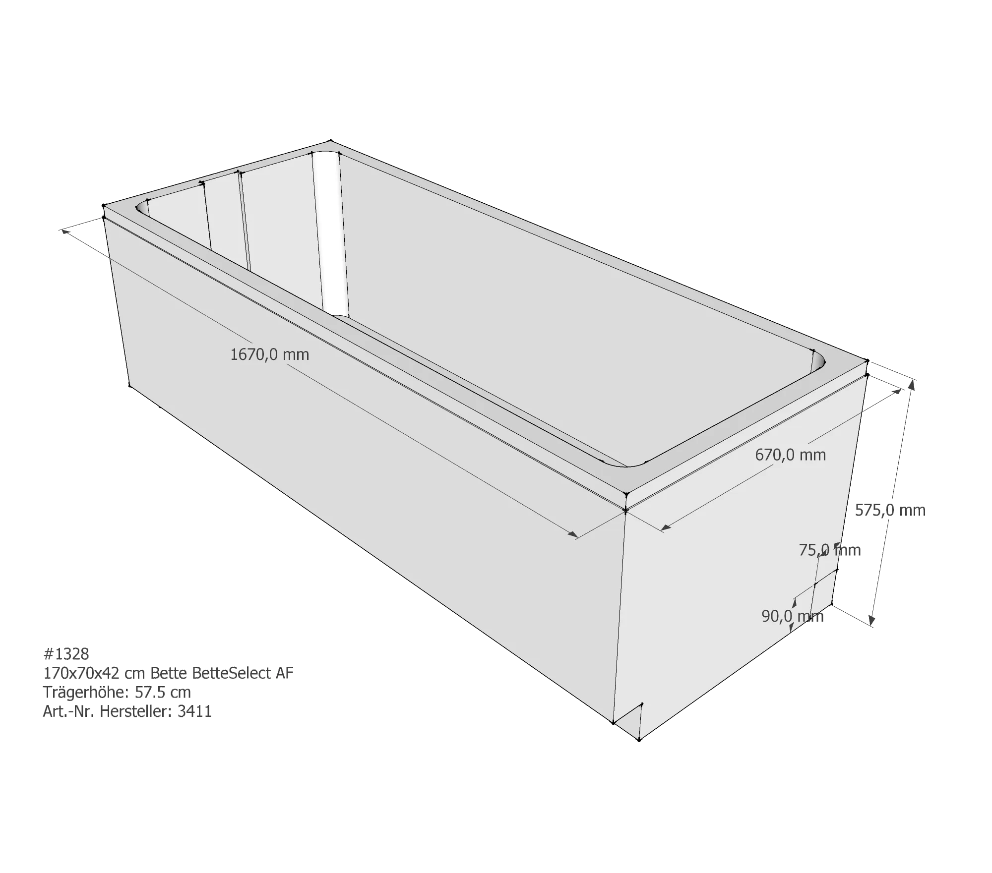 Badewannenträger für Bette Select 170 × 70 × 42 cm Breite: 70 cm / Länge: 170 cm Badewannenträger für Bette Select 170 × 70 × 42 cm Breite: 70 cm / Länge: 170 cm