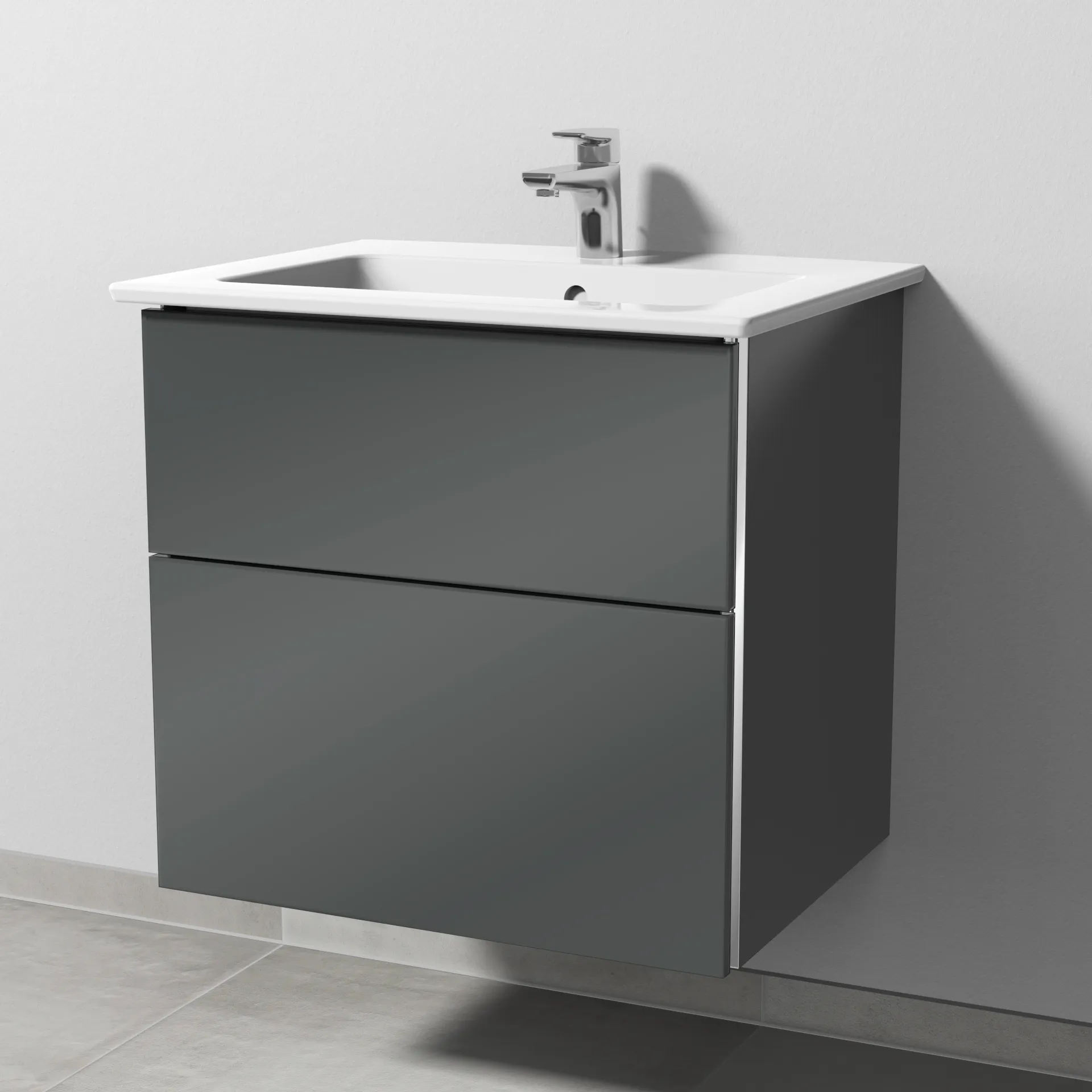 Sanipa Waschtischunterschrank „3way“ 605 × 591 × 478 mm in Anthrazit (glanz), Becken mittig
