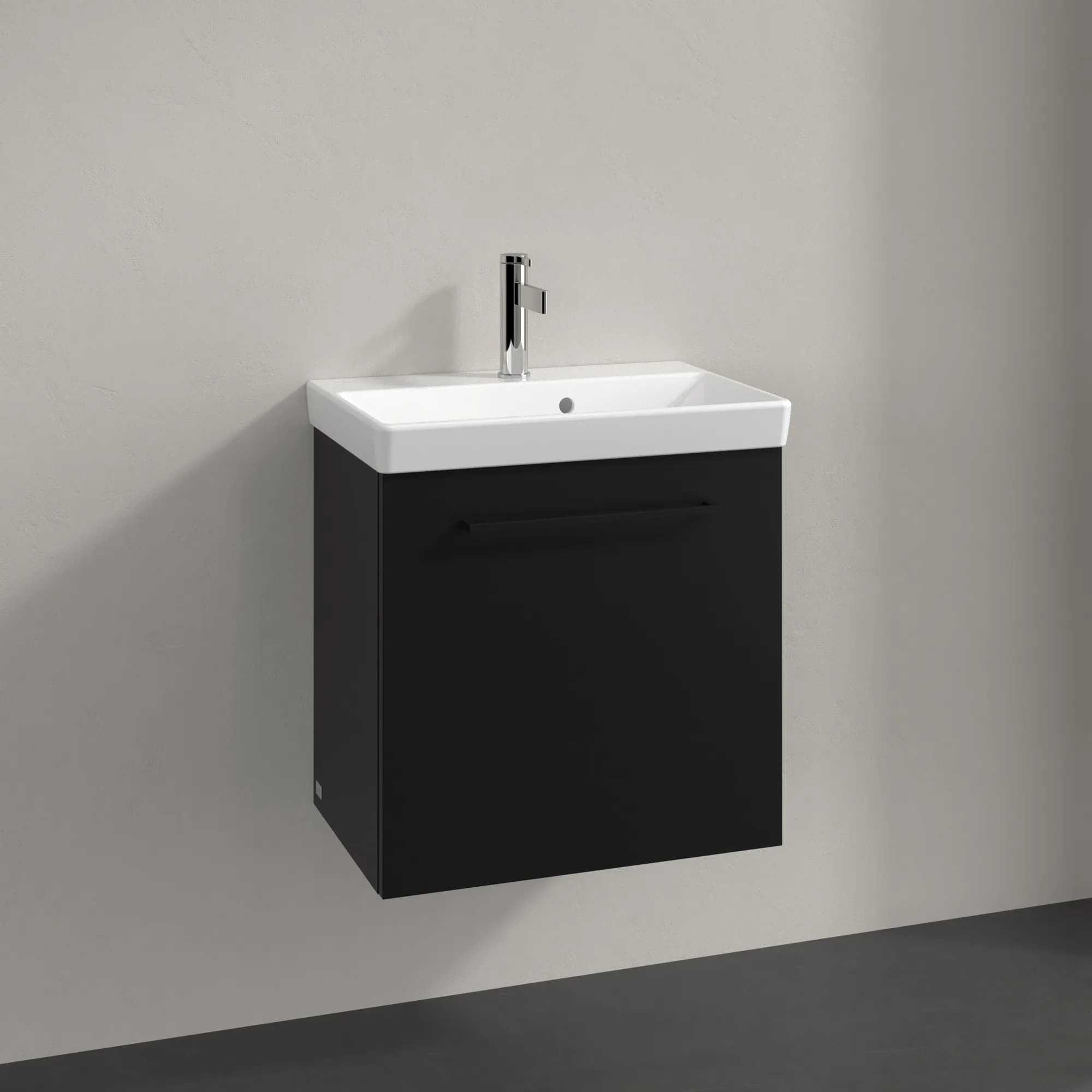 Villeroy & Boch Waschtischunterschrank mit Tür „Avento“ für Schrankwaschtisch 530 × 514 × 352 mm Volcano Black, Anschlag rechts, Soft Closing, 1 Tür