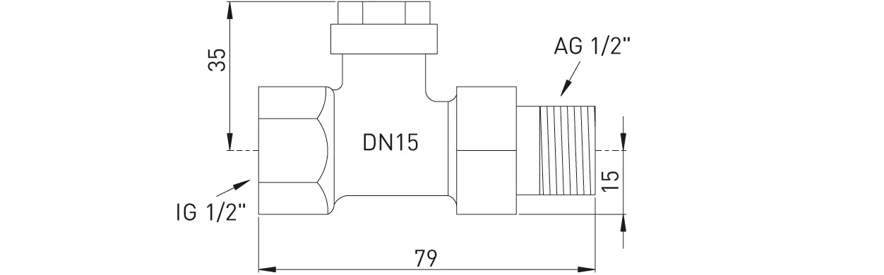 ASW HG-TEC Radiatorverschr. Durchgangsform ¾" Messing vernickelt