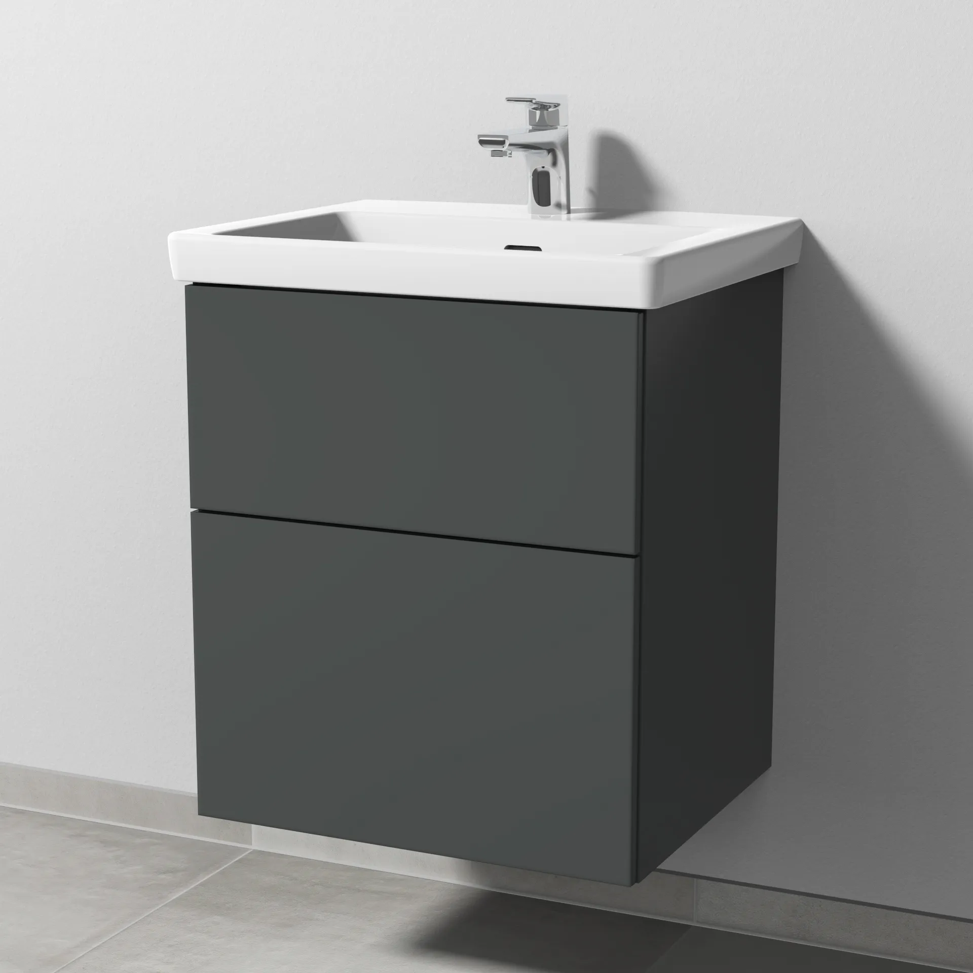 Sanipa Waschtischunterschrank „3way“ 507 × 588 × 432 mm in Anthrazit (matt), mit Hahnlochbohrung, Becken mittig