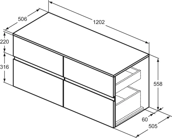 Ideal Standard Waschtischunterschrank „Finesse“ 120,2 × 55,8 × 50,5 cm Eiche weiß Ideal Standard Waschtischunterschrank „Finesse“ 120,2 × 55,8 × 50,5 cm Eiche weiß