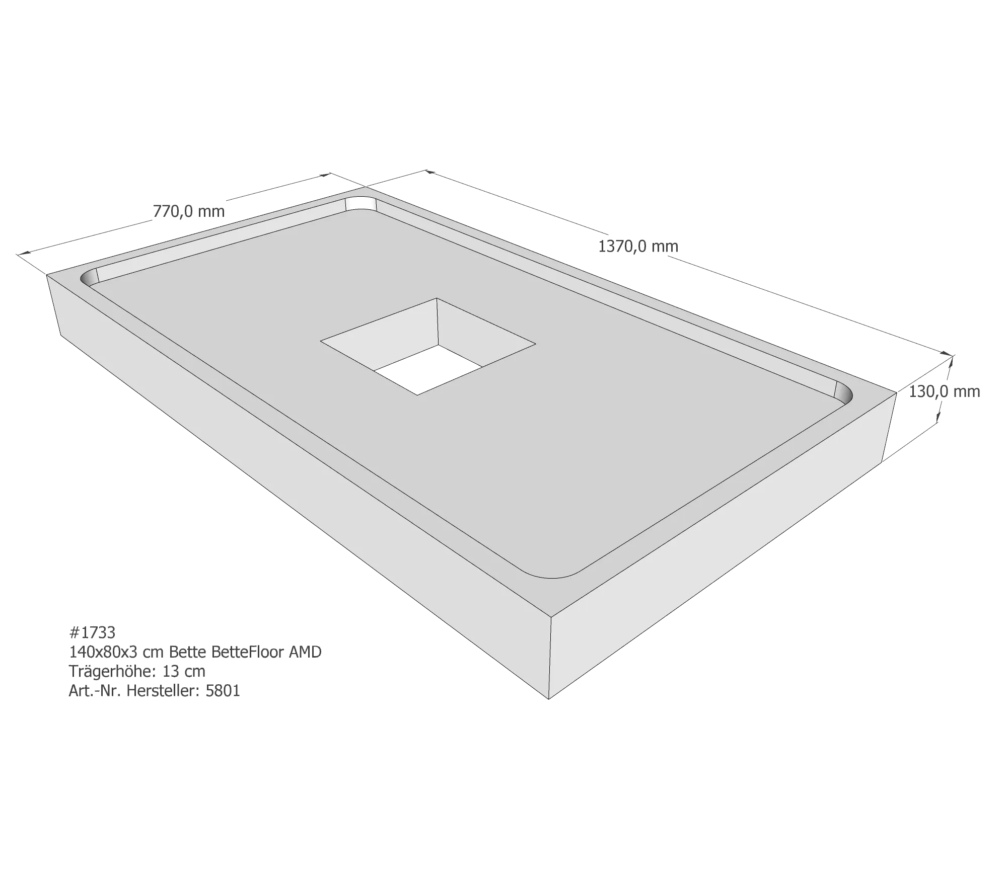 Duschwannenträger für Bette Floor 140 × 80 × 3 cm
