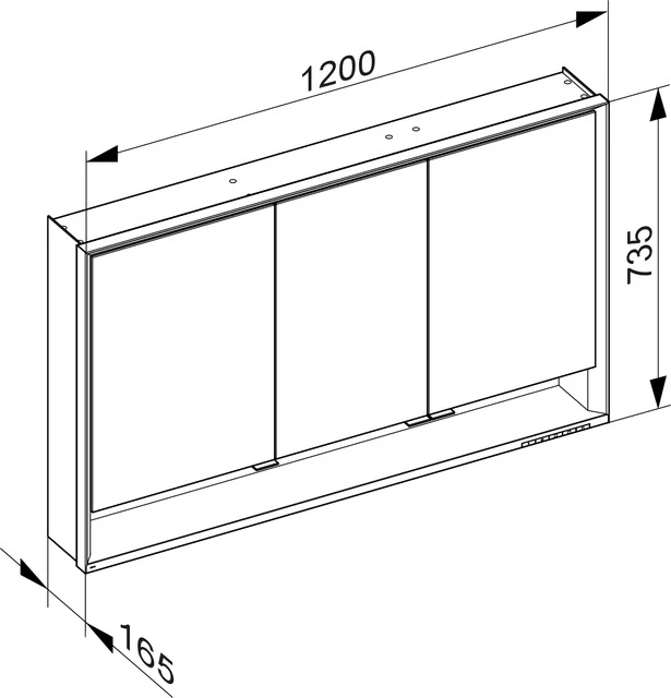 KEUCO Wandvorbau Spiegelschrank mit offenem Ablagefach „Royal Lumos“ in Silber (eloxiert), Aufputz, mit Steckdosen, ohne Spiegelheizung 1200 × 735 × 165 mm