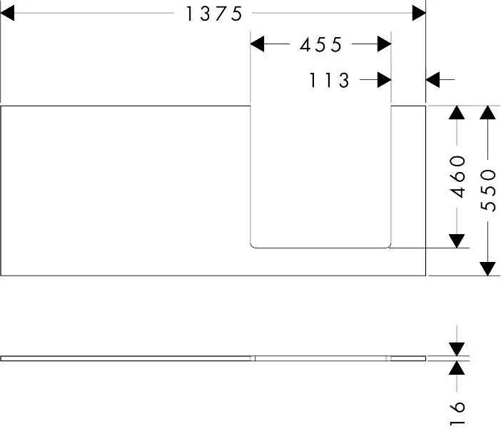 Hansgrohe Xilesa E Konsole 1375x550 mm, rechts mit Ausschnitt für Aufsatzwaschtisch geschliffen, Eiche Kaschmir