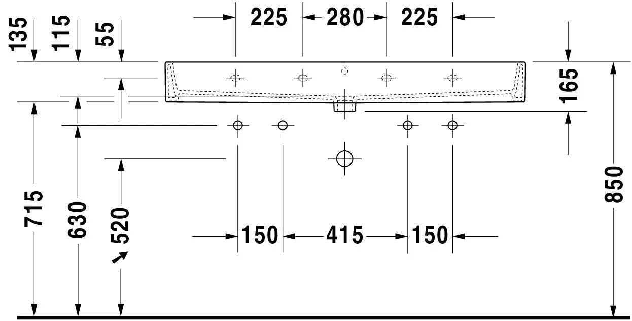 Wandwaschtisch „Vero Air“, mit Überlauf, Hahnlochposition mittig