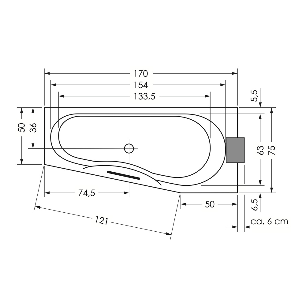 repaBAD Badewanne „Tika“ trapez 1700 × 750 mm, Mittelablauf, links in Weiß repaBAD Badewanne „Tika“ trapez 1700 × 750 mm, Mittelablauf, links in Weiß