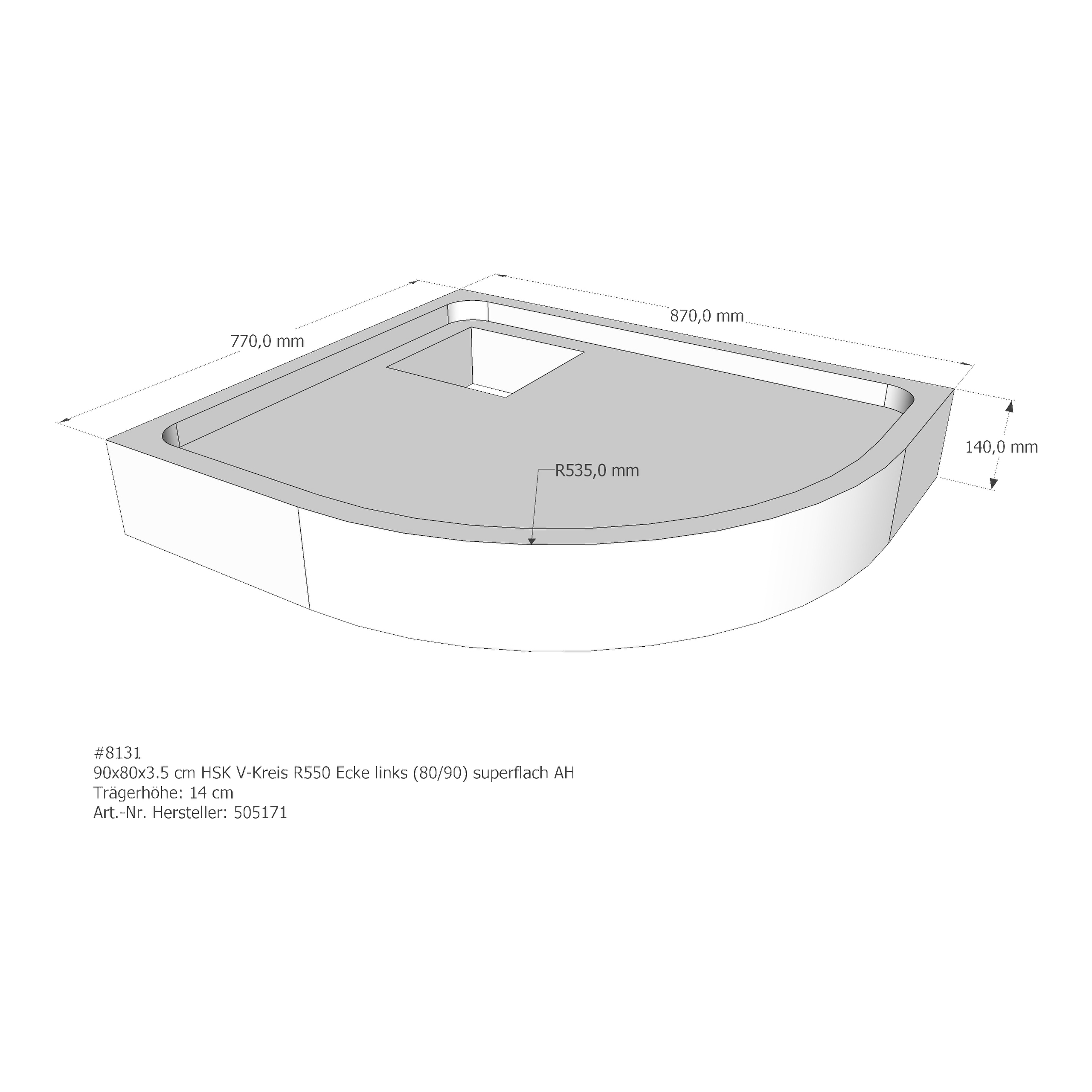 Duschwannenträger für HSK Viertelkreis links superflach links 80 × 90 × 2,5 cm Duschwannenträger für HSK Viertelkreis links superflach links 80 × 90 × 2,5 cm