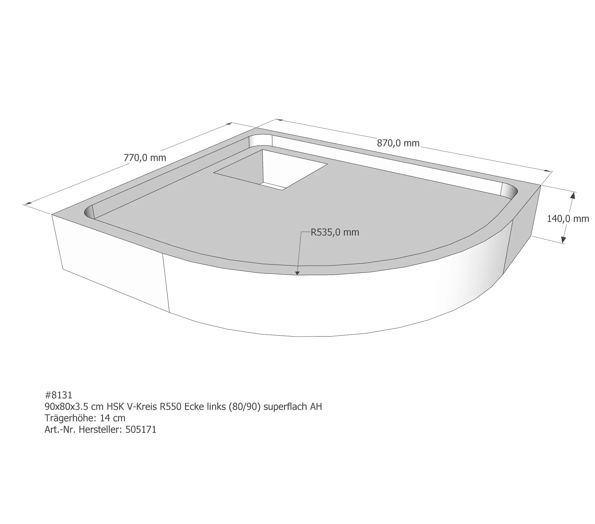 Duschwannenträger für HSK Viertelkreis links superflach links 80 × 90 × 2,5 cm Duschwannenträger für HSK Viertelkreis links superflach links 80 × 90 × 2,5 cm