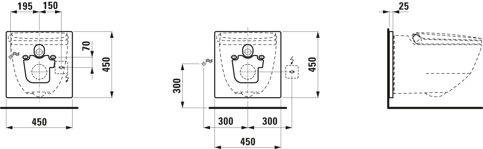 Adapterplatte zur Installation CLEANET RIVA Dusch-WC ohne LIS mit Anschluss über 9 cm außerhalb der Mitte