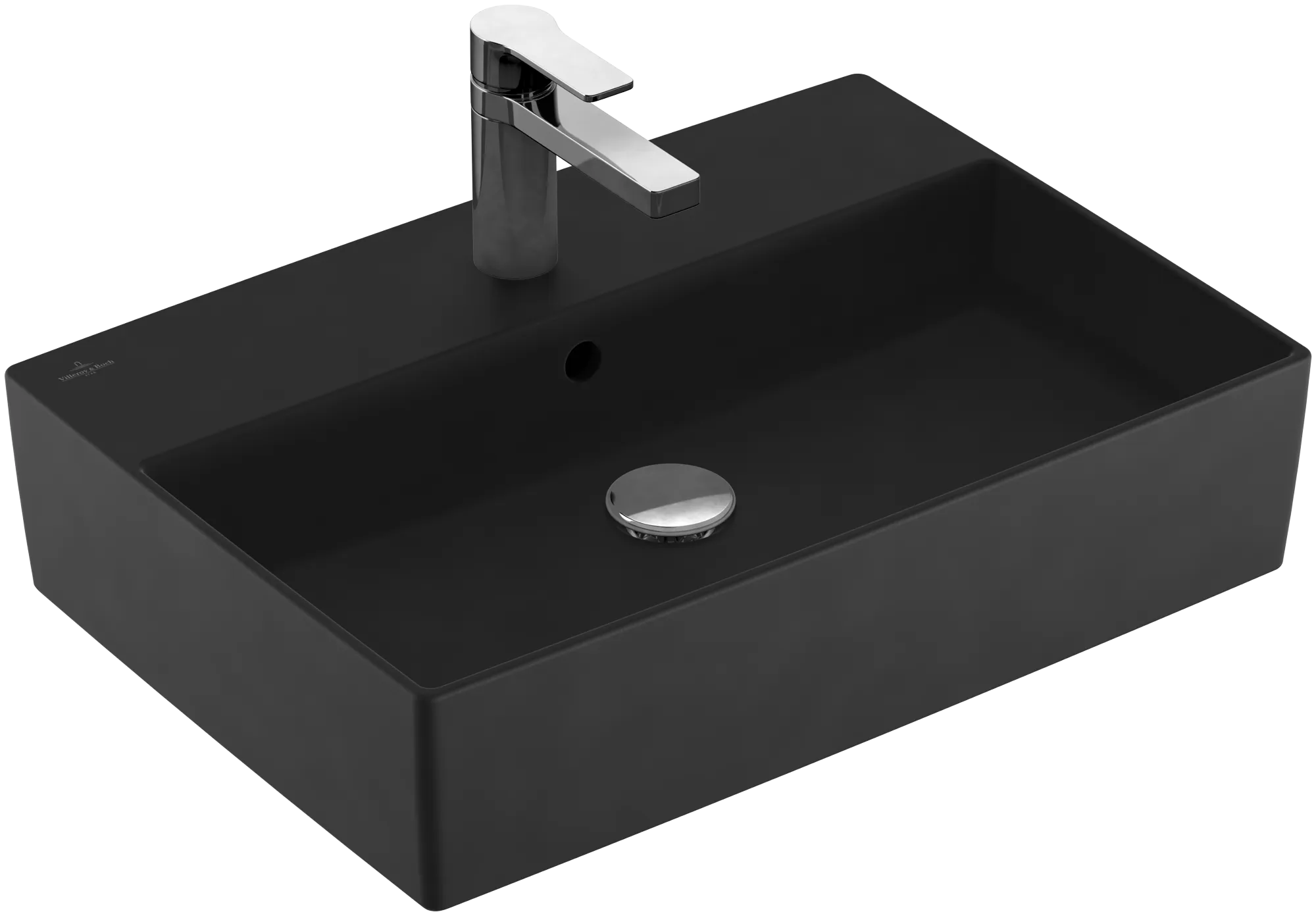 Villeroy & Boch Aufsatzwaschtisch aus TitanCeram „Memento 2.0“ 600 × 420 × 140 mm, mit Hahnlochbohrung, Hahnlochposition mittig in Pure Black Villeroy & Boch Aufsatzwaschtisch aus TitanCeram „Memento 2.0“ 600 × 420 × 140 mm, mit Hahnlochbohrung, Hahnlochposition mittig in Pure Black