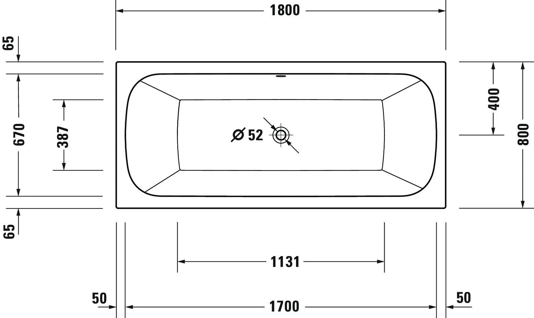 Duravit Badewanne „Qatego“ rechteck 180 × 80 cm, Mittelablauf