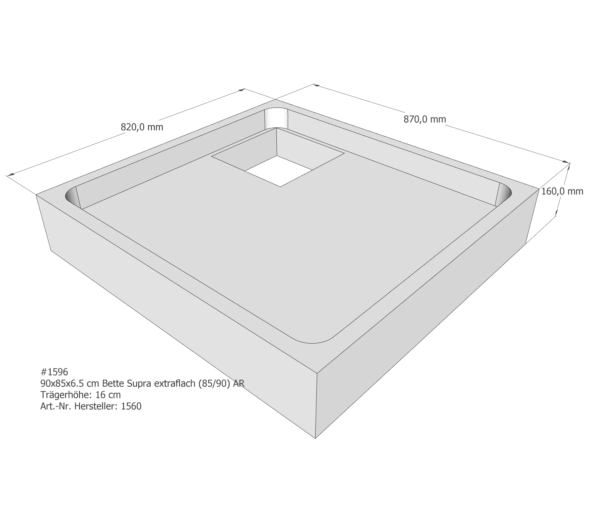 Duschwannenträger für Bette Supra (extraflach) 90 × 85 × 6,5 cm Breite: 85 cm / Länge: 90 cm