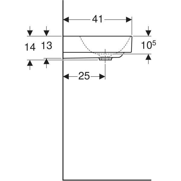 Wandwaschtisch „One“, rechteckig, Hahnlochposition mittig 50 × 41 cm in weiß mit KeraTect®