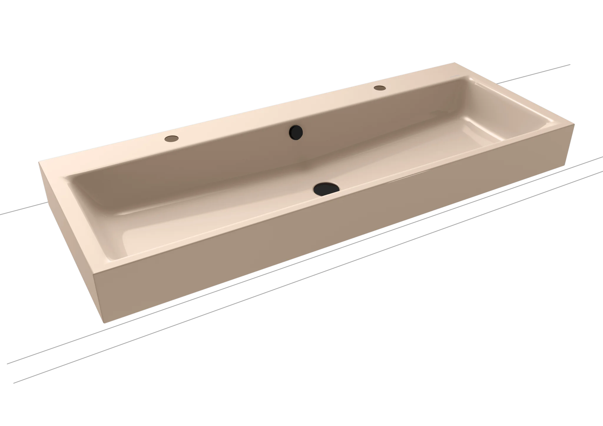 Kaldewei PURO Aufsatz-Doppelwaschtisch, 1200x460 mm, Randhöhe 120 mm, Farbe bahamabeige, Perl-Effekt, Antidröhn, mit 2x1er Hahnlochbohrung, inkl.