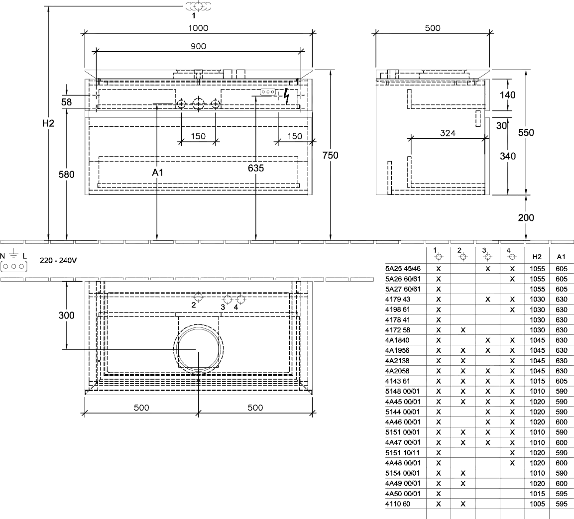 Villeroy & Boch Waschtischunterschrank „Legato“ für Schrankwaschtisch 100 × 55 × 50 cm