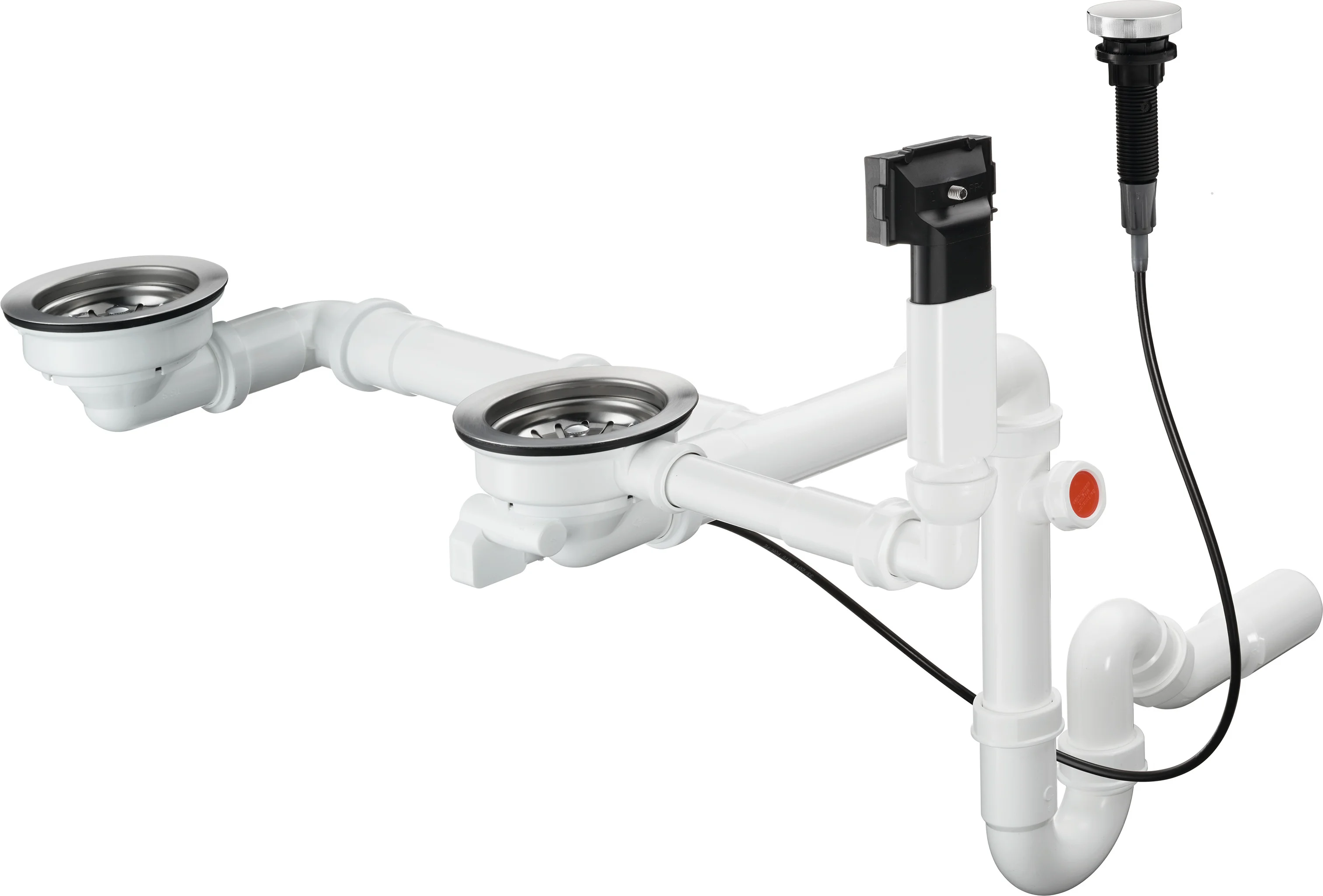 Hansgrohe automatische Ab- und Überlaufgarnitur Doppelbecken Granit D17-11 Chrom, Durchmesser 40/50 mm, 1 1/2" mit Raumsparablaufbogen und Röhrengeruchverschluss
