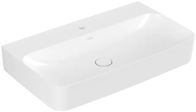 Villeroy & Boch Wandwaschtisch aus TitanCeram geschliffen „Finion“ 800 × 470 × 165 mm, mit Hahnlochbohrung, Hahnlochposition mittig in Stone White, mit CeramicPlus