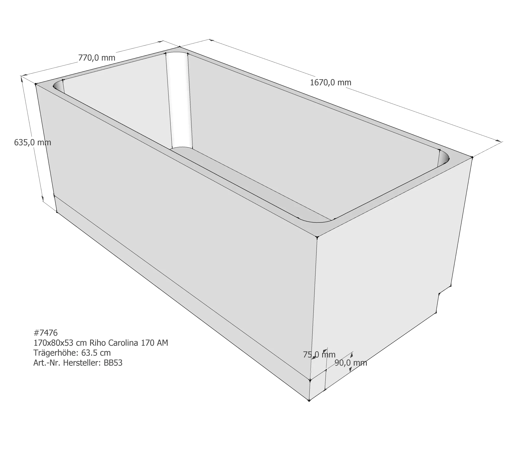 Badewannenträger für Riho Carolina 170 170 × 80 × 53 cm Badewannenträger für Riho Carolina 170 170 × 80 × 53 cm