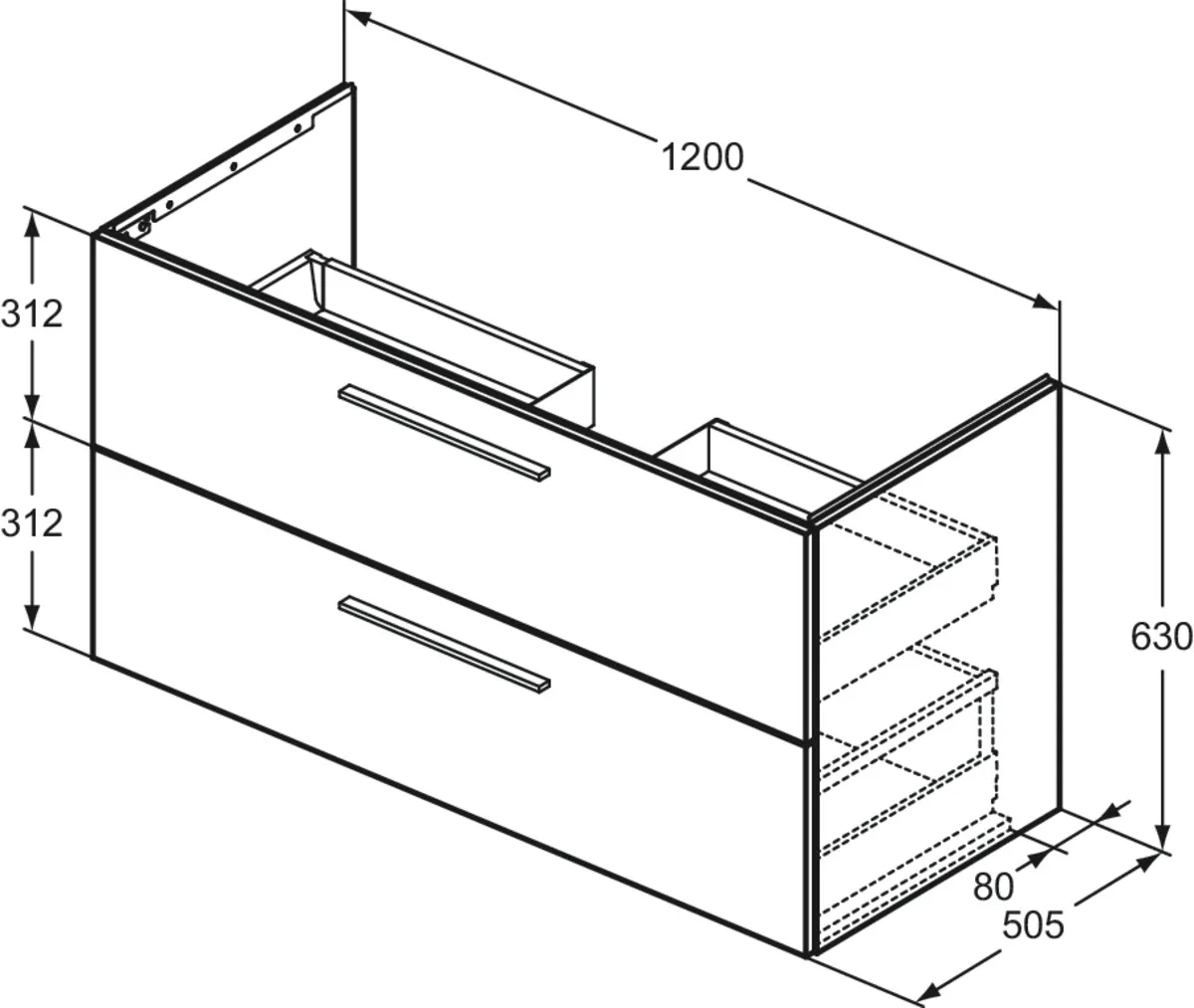 Ideal Standard Waschtischunterschrank „i.lifeB“ 120 × 63 × 50,5 cm Coff ee Oak
