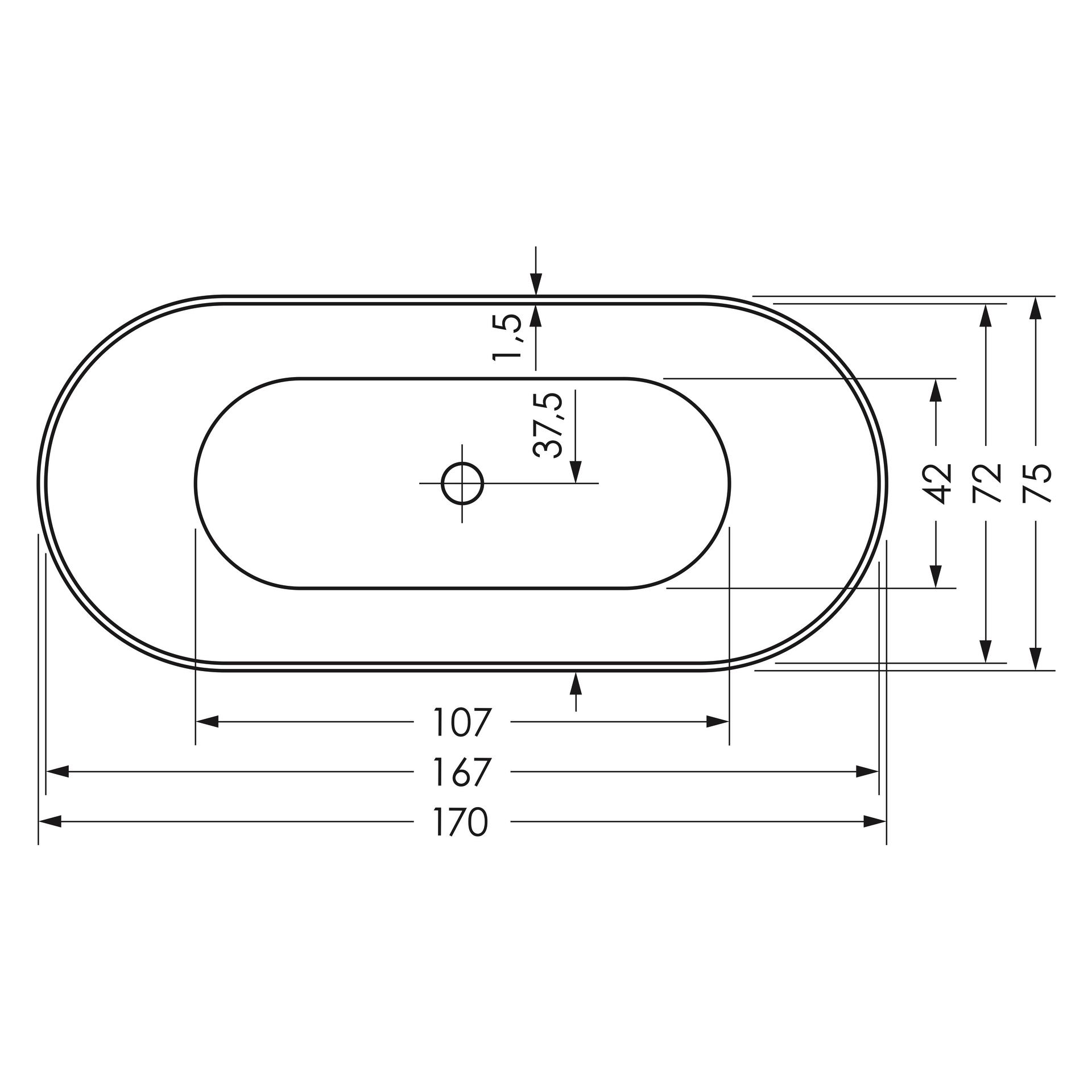 repaBAD Badewanne „Pod“ freistehend oval 170 × 75 cm, Mittelablauf in Weiß