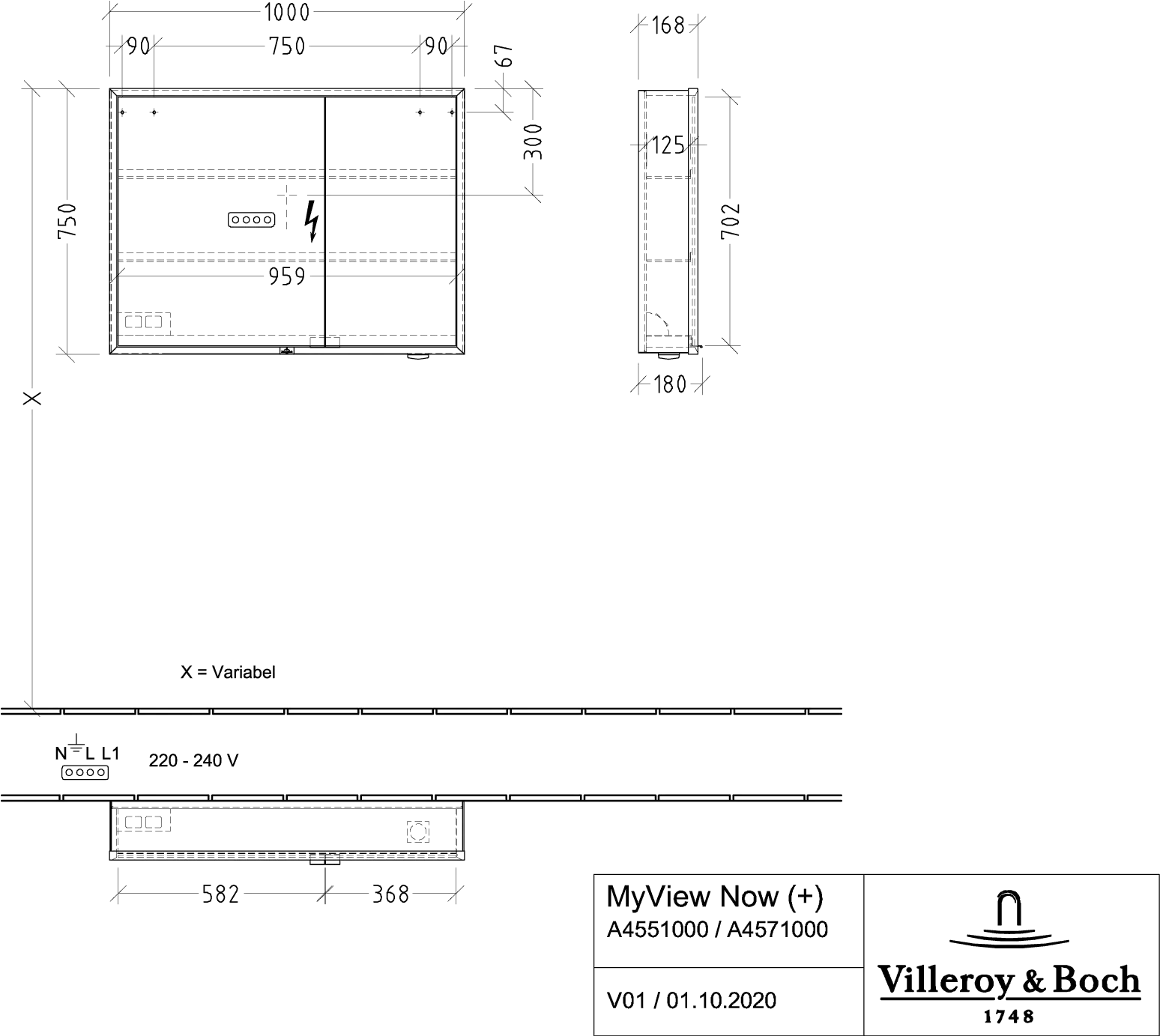 Villeroy & Boch Vorbau-Spiegelschrank „My View Now“ 1000 × 750 × 168 mm in White Matt
