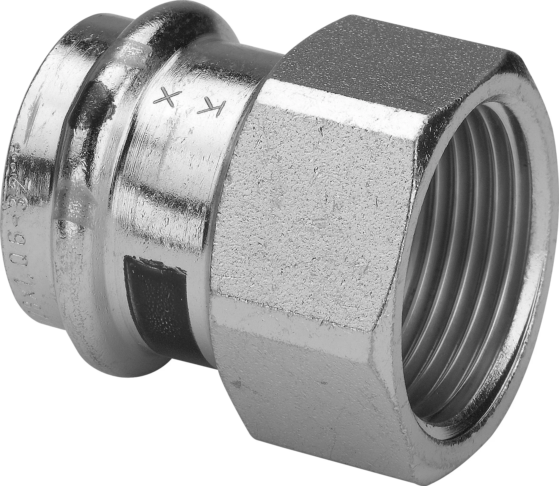 „Prestabo“ Übergangsverschraubung mit 1 Muffe und Innengewinde 42 mm × 1 1/2″ „Prestabo“ Übergangsverschraubung mit 1 Muffe und Innengewinde 42 mm × 1 1/2″